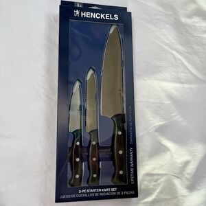 Henckels Fine Edge 3 pc Knife Set with 4" Paring, 5" Serrated Utility, 8" Chef